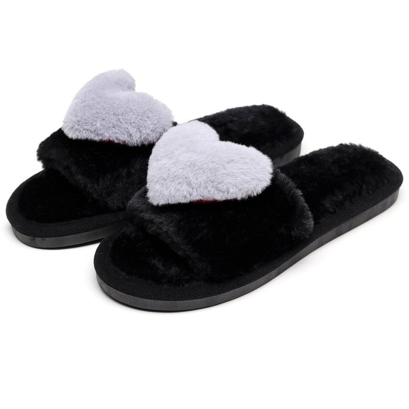 Crazy Lady Women's LOVE Slippers Fuzzy Fluffy Memory Foam House Shoes Open Toe Indoor and Outdoor(01/Grey, 9-10 M US) - Image 5